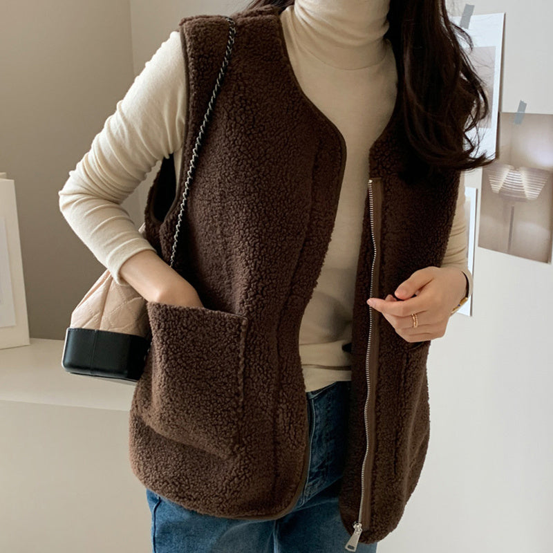 Lamb Wool Vest Jacket Woman