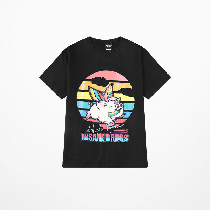 Short-Sleeved T-Shirt Men's Loose Cotton T-Shirt Hip-Hop Plus Size Printing Clothes