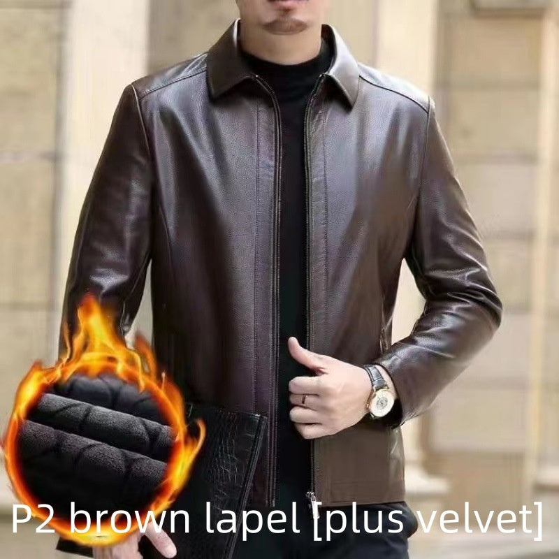 Leather Jacket For Middle-aged Men Leather Clothing With Stand Collar Men Fleece-lined by http://Lolyshop.shop