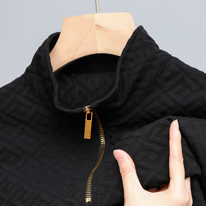 Long Sleeve T-shirt Zipper And Lapel Casual Stand Collar Bottoming Shirt Men's Clothing by http://Loyshop.shop