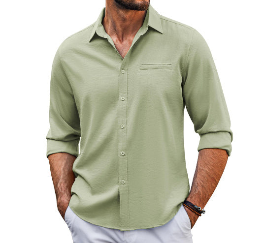 Casual Long Sleeve Shirt With Pocket Lace Polo Collar Solid Color Button Mens Clothing by http://Lolyshop.shop