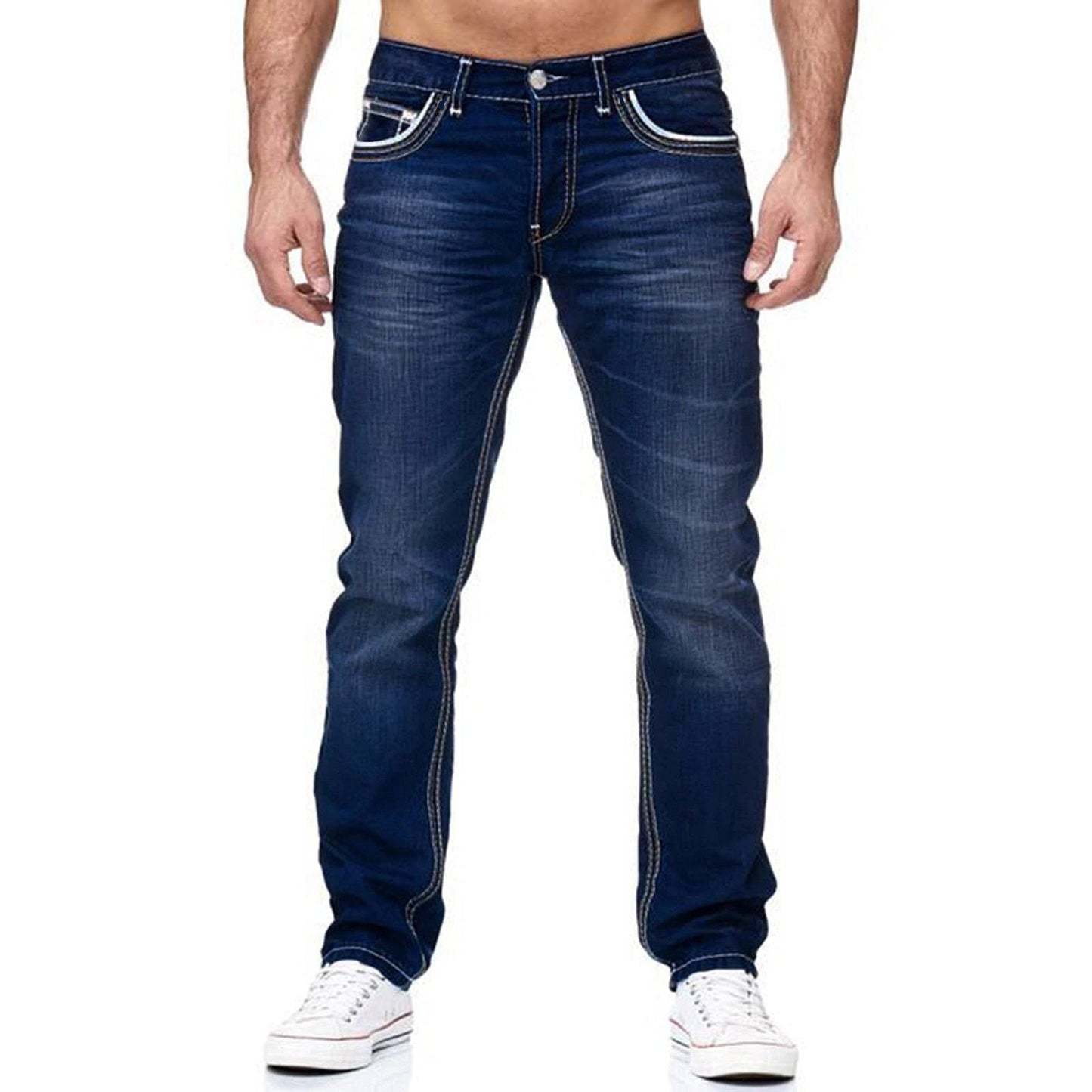 Men Jeans With Pockets Straight Pants Business Casual Daily Streetwear Trousers Men's Clothing by http://Lolyshop.shop