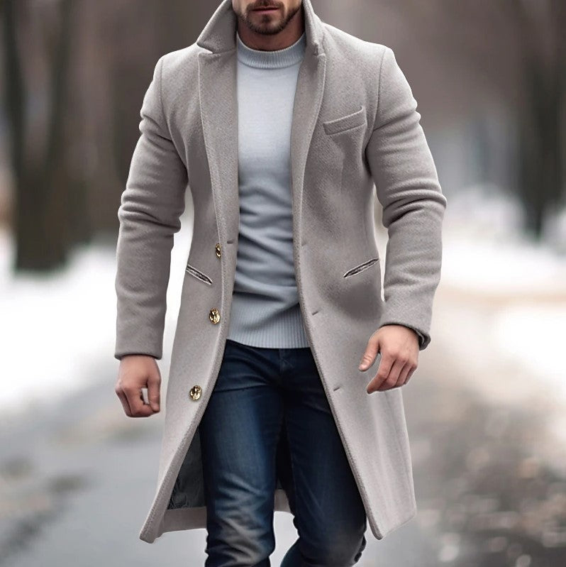 Winter Lapel Trench Coat Fashion Pocket Single Breasted Jacket Outerwear Casual Solid Color Men's Clothing by http://Loyshop.shop