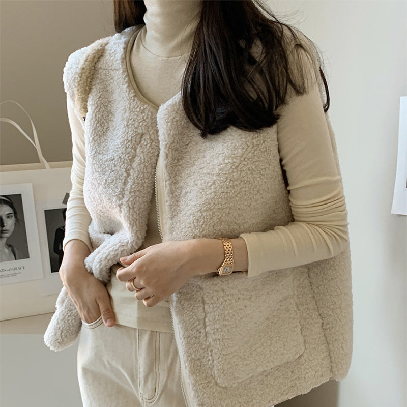 Lamb Wool Vest Jacket Woman