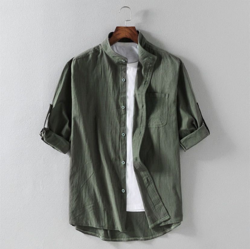 Men's Linen Stand Collar Loose Shirt by http://Lolyshop.shop