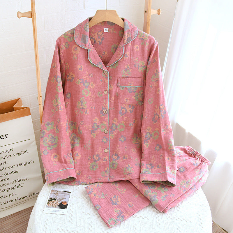 New Polo Collar Pajamas High-end Home Wear Vintage Yarn-dyed Popular Women's Pajama Suit