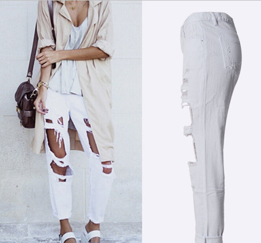 Ripped Jeans High Waist Women Ripped Hole Knee Skinny Pants by http://Lolyshop.shop