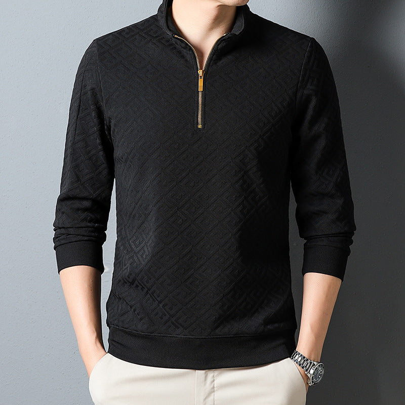 Long Sleeve T-shirt Zipper And Lapel Casual Stand Collar Bottoming Shirt Men's Clothing by http://Loyshop.shop