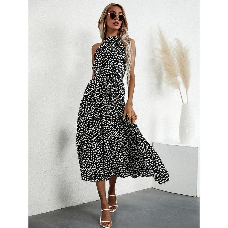 Floral Halter Strap Large Swing Dress Women's Clothing
