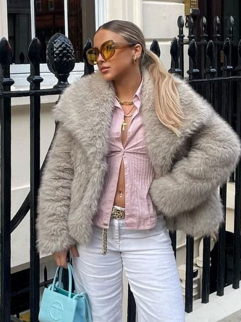 Winter Plush Coat Fashion Warm Thicken Fluffy Lapel Jacket Outwear Casual Long Sleeve Tops Womens Clothing by http://Loyshop.shop