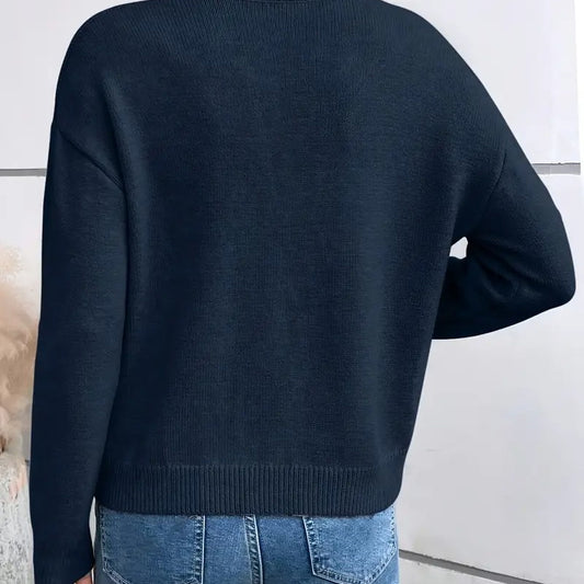 Elegant Casual V-neck Lace Commuting Thick Warm Sweater For Women Pullover Fashionable Solid Color Loose Sweater