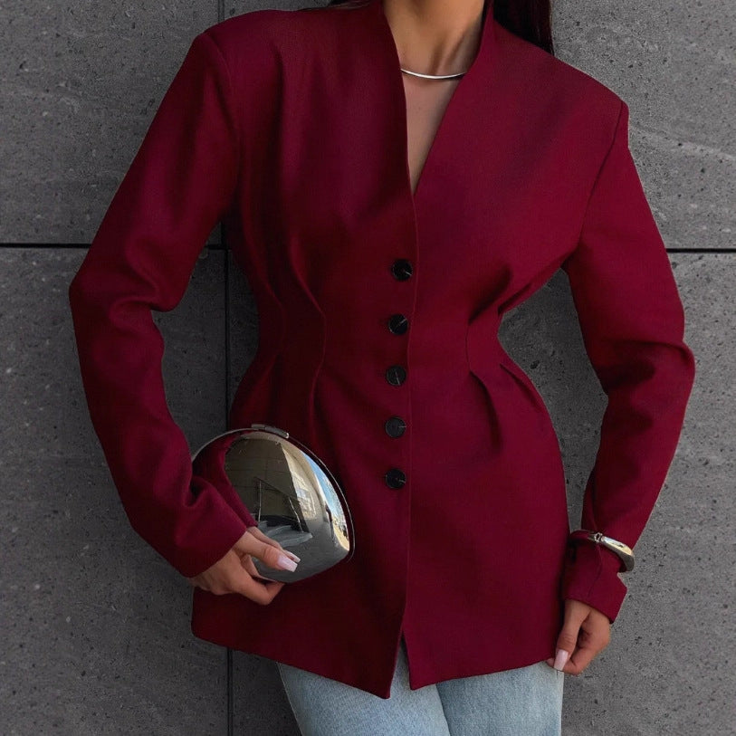 Advanced Sense Vintage Single-breasted Waist-controlled Long Sleeves