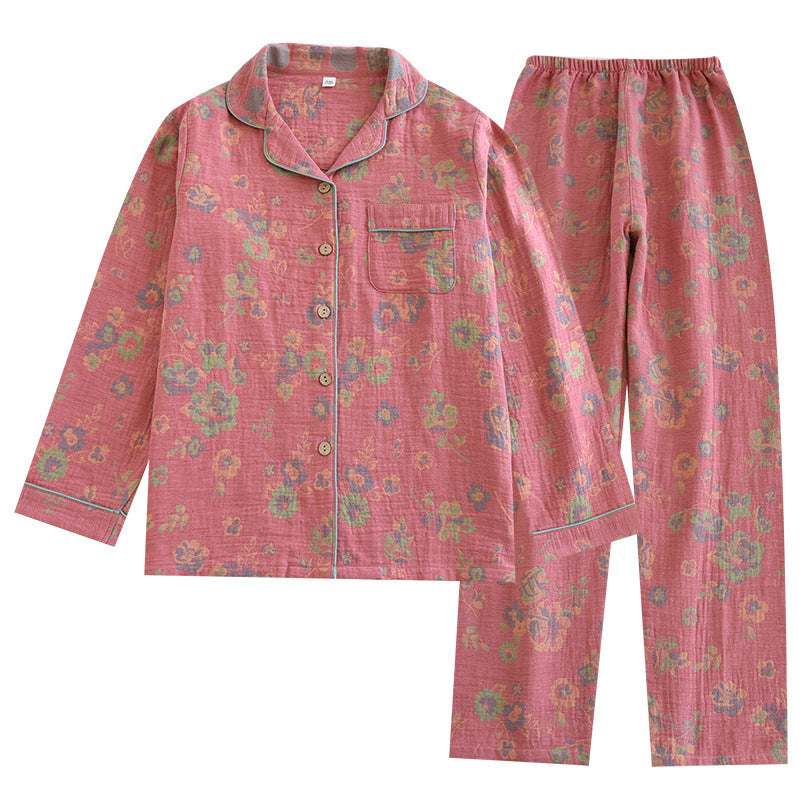 New Polo Collar Pajamas High-end Home Wear Vintage Yarn-dyed Popular Women's Pajama Suit