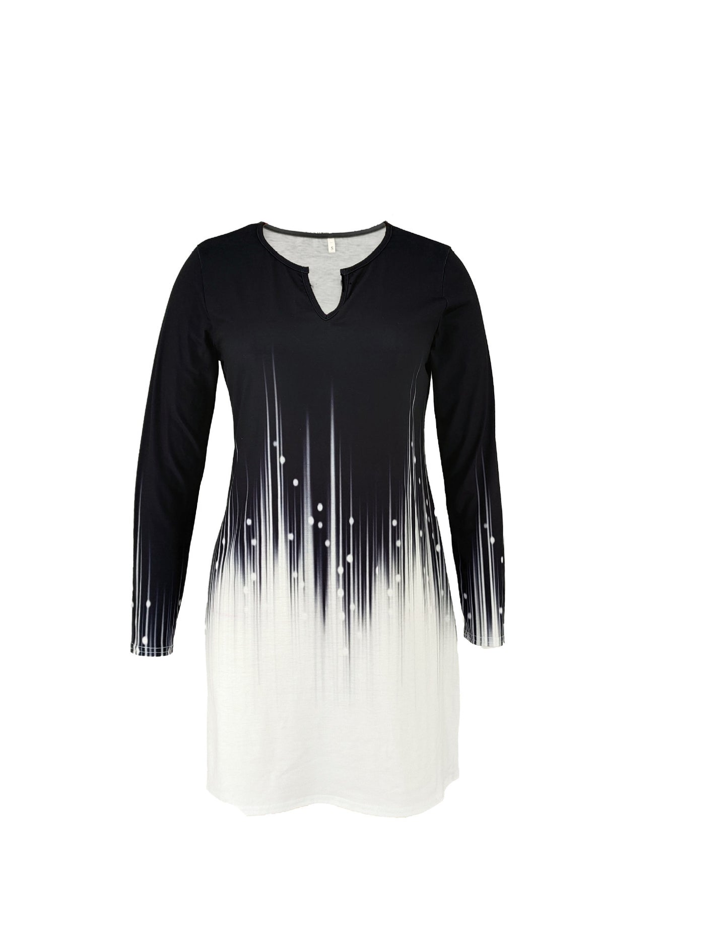 V-neck Black And White Meteor Long Sleeve Slim Fit Dress