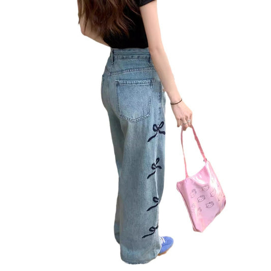 Butterfly Embroidered Jeans Wide-leg Pants For Women by http://Lolyshop.shop