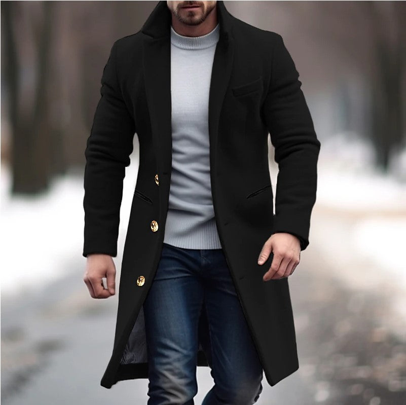 Winter Lapel Trench Coat Fashion Pocket Single Breasted Jacket Outerwear Casual Solid Color Men's Clothing by http://Loyshop.shop