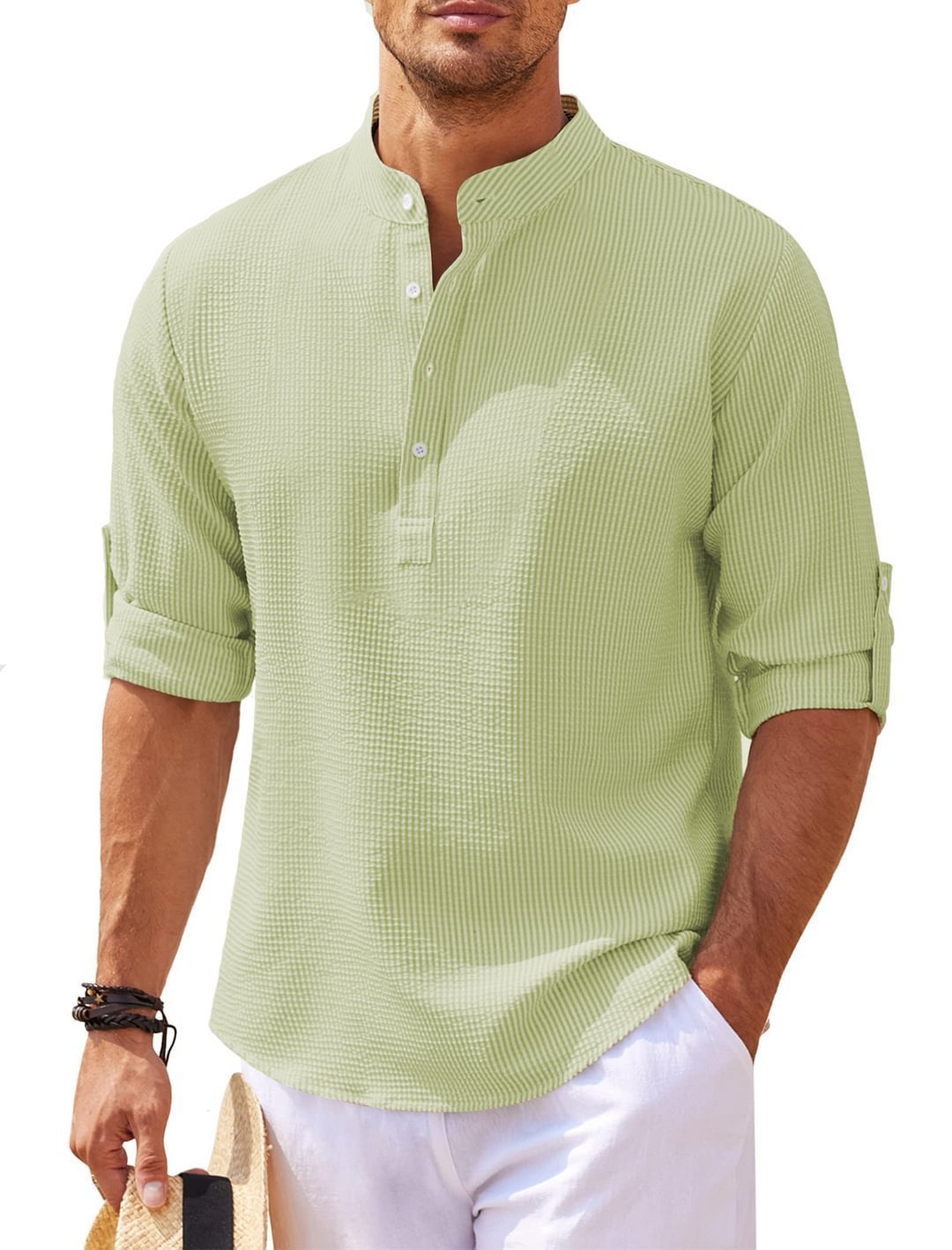 Stand Collar Button Shirt Summer Pineapple Texture Shirt Casual Top Men's Clothing by http://Lolyshop.shop