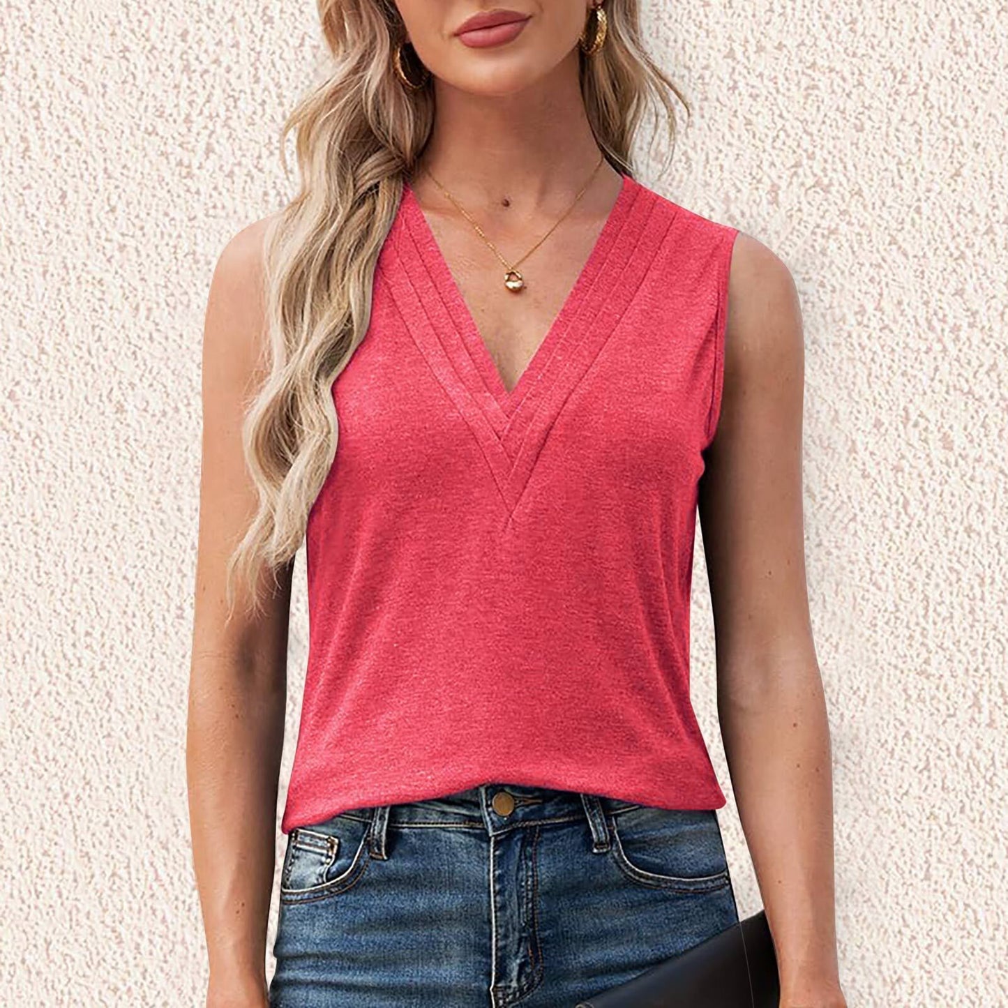 Solid Color Multi-layer Special V-neck Vest T-shirt For Women