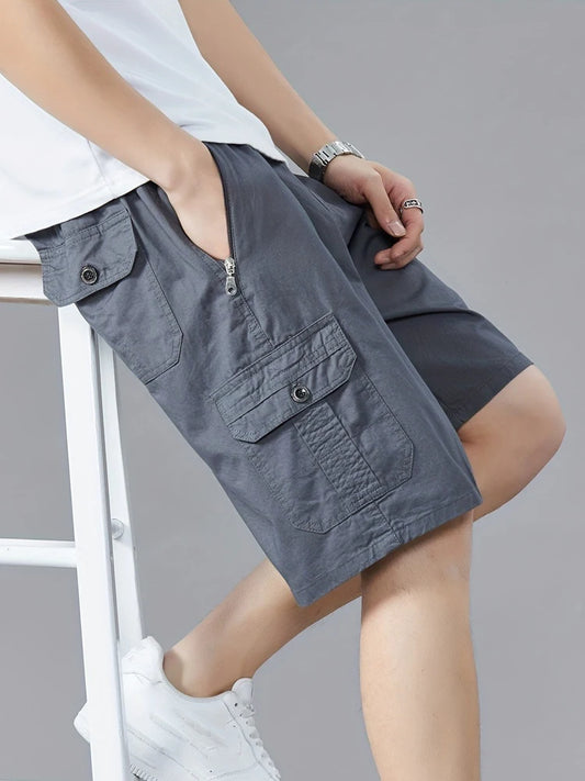 Cotton Cargo Shorts Man Casual Solid Elastic Waist Drawstring Shorts Summer Breathable Lightweight Outdoor Leisure Short Pants by http:// Lolyshop.shop