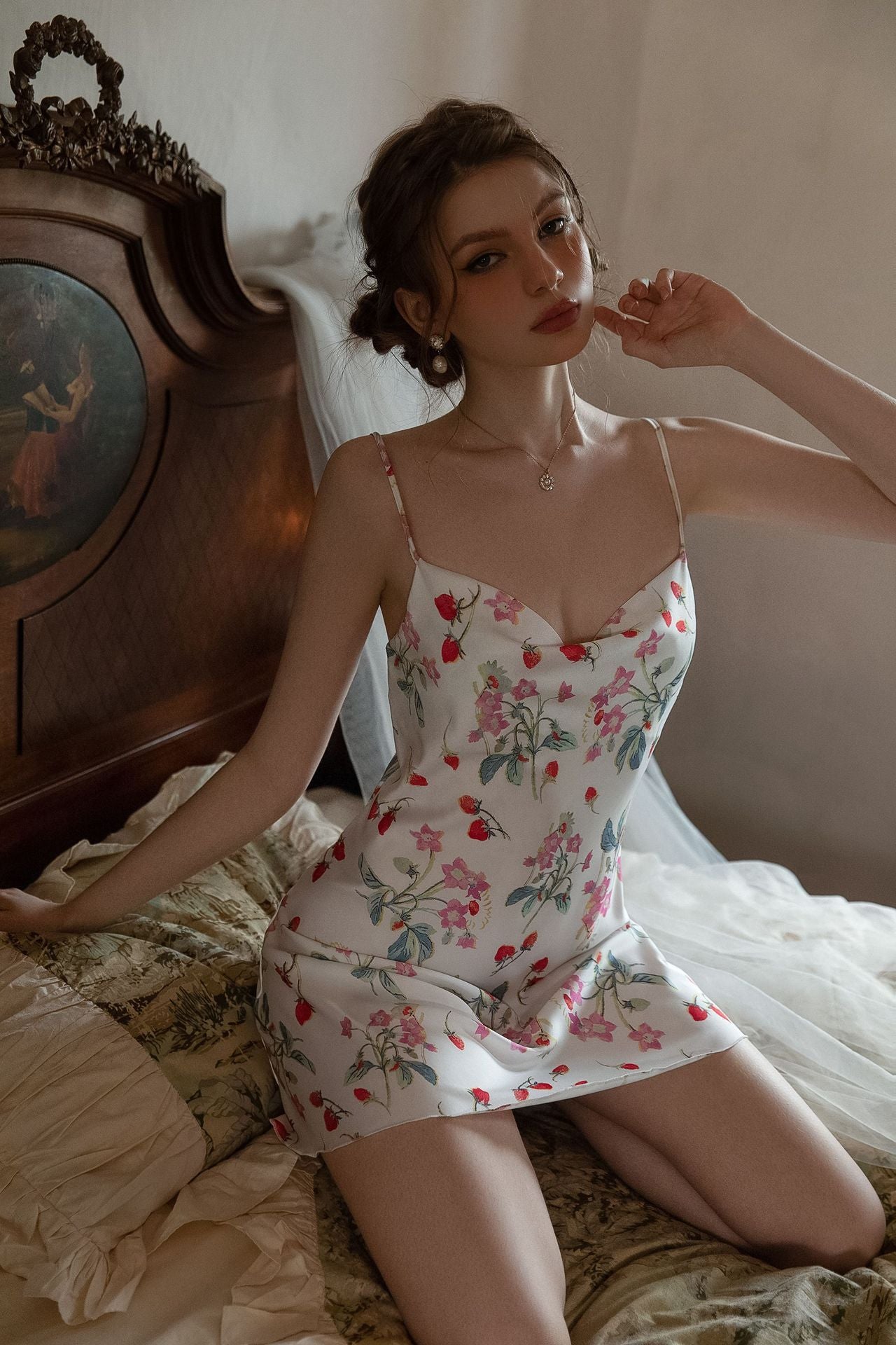Women's Ice Silk Printed Imitation Silk Sling Sleeping Dress Thin Style by http://Lolyshop.shop