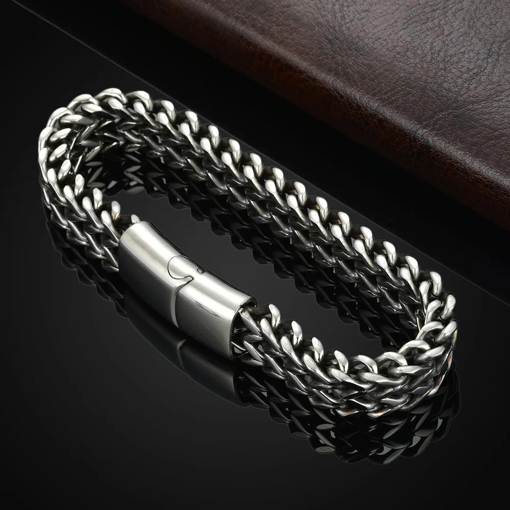 Stainless Steel Braided Double Row Front and Rear Fish Scale Alloy Magnetic Buckle Bracelet with Keel Jewelry New Model by http:// Lolyshop.shop