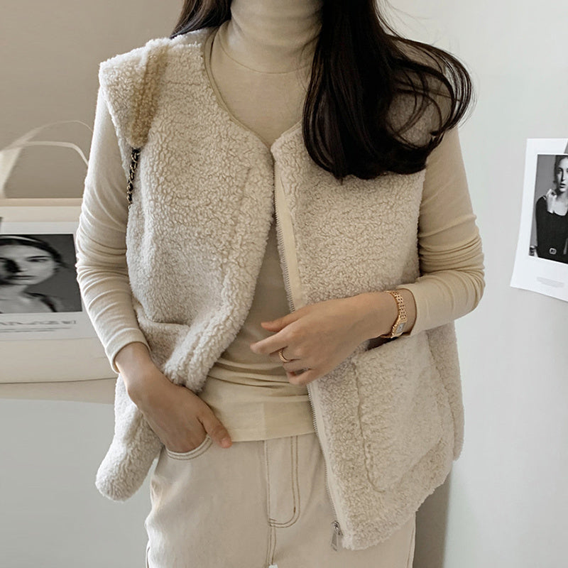 Lamb Wool Vest Jacket Woman