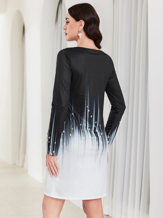 V-neck Black And White Meteor Long Sleeve Slim Fit Dress by http://Lolyshop.shop