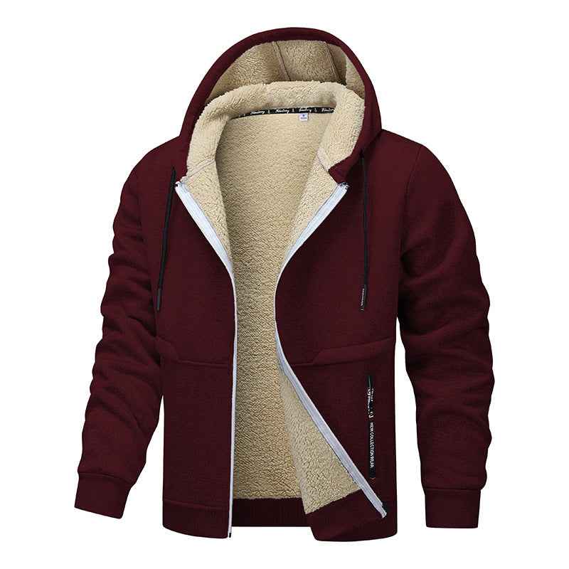 Casual Hoodies For Men Heavyweight Fleece Sweatshirt Winter Thick Sherpa Lined Hooded Zipper Jacket Thick Streetwear Coats