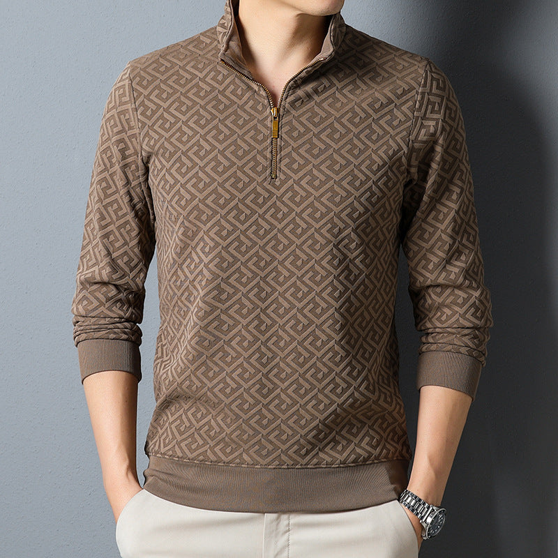 Long Sleeve T-shirt Zipper And Lapel Casual Stand Collar Bottoming Shirt Men's Clothing by http://Loyshop.shop