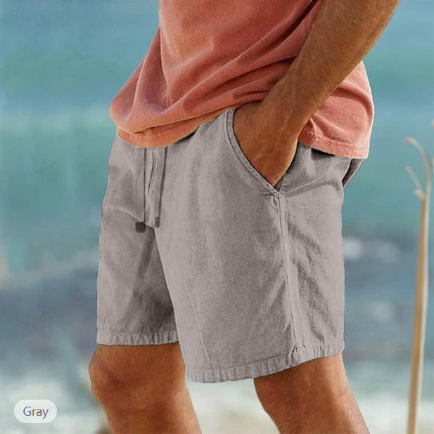 Cotton Linen Drawstring Elastic Waist Solid Color Breathable Bermuda Shorts by http://Lolyshop.shop