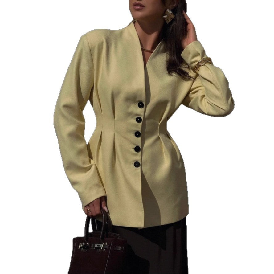 Advanced Sense Vintage Single-breasted Waist-controlled Long Sleeves