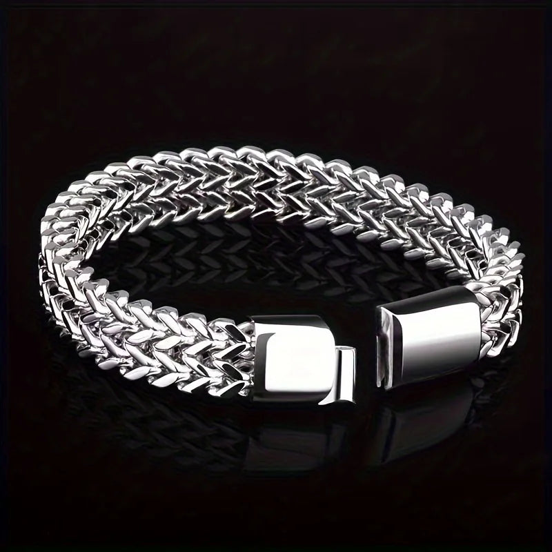 Stainless Steel Braided Double Row Front and Rear Fish Scale Alloy Magnetic Buckle Bracelet with Keel Jewelry New Model