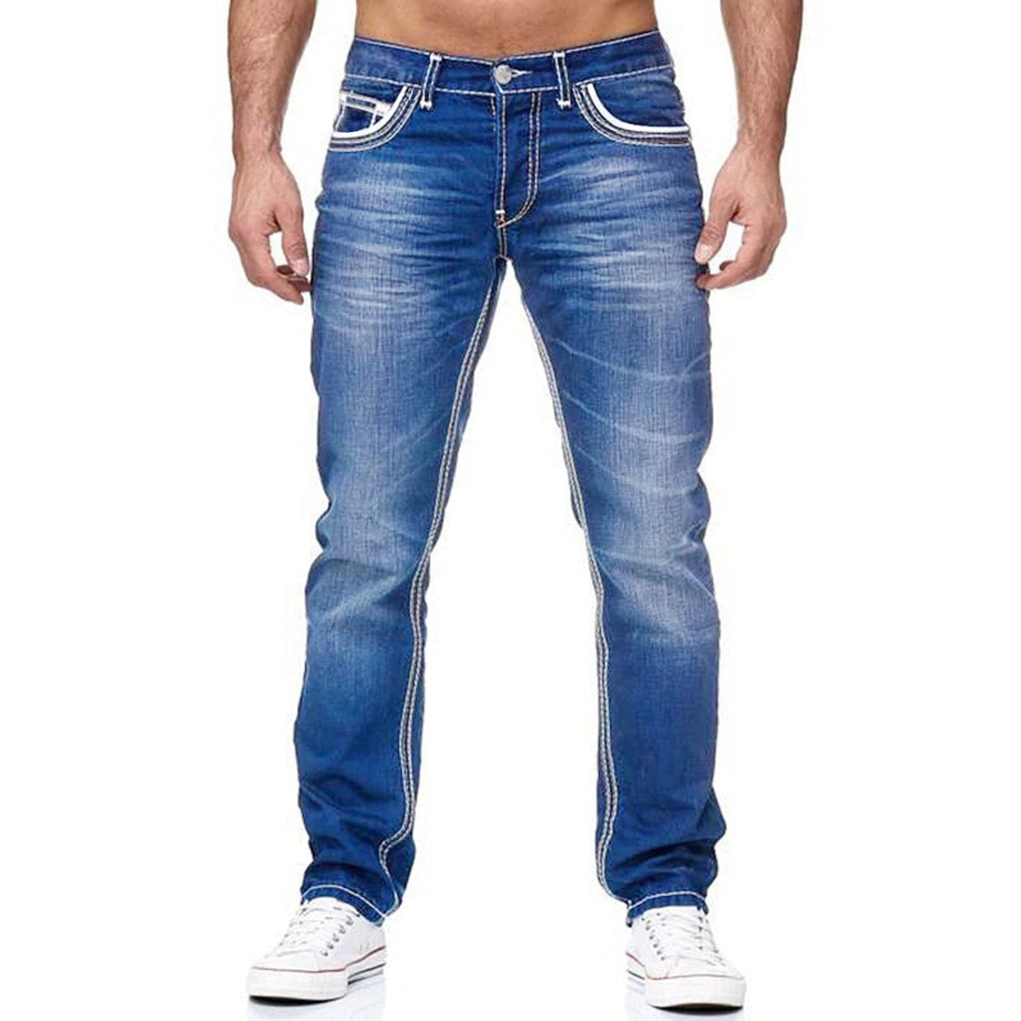 Men Jeans With Pockets Straight Pants Business Casual Daily Streetwear Trousers Men's Clothing by http://Lolyshop.shop