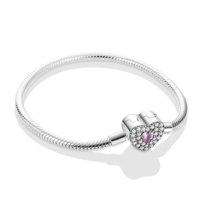 Fashion S925 Silver Plated Peach Heart Love Sparkling Zircon Bracelet For Women Fit DIY Charms Beads Fine DIY Birthday Jewelry by http:// Lolyshop.shop