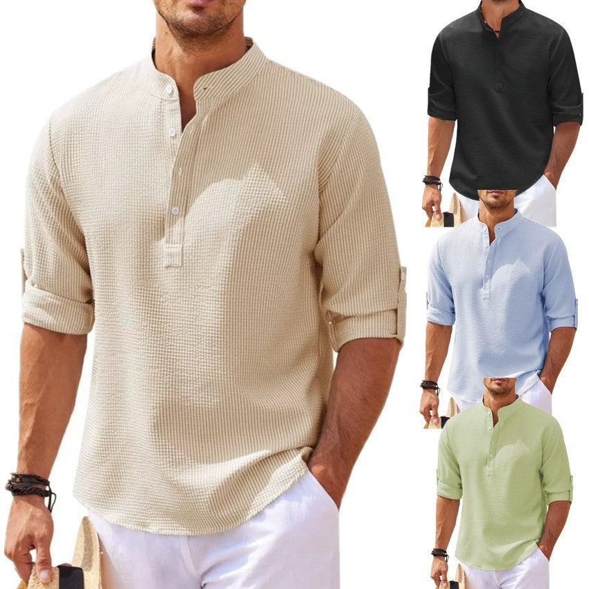 Stand Collar Button Shirt Summer Pineapple Texture Shirt Casual Top Men's Clothing by http://Lolyshop.shop