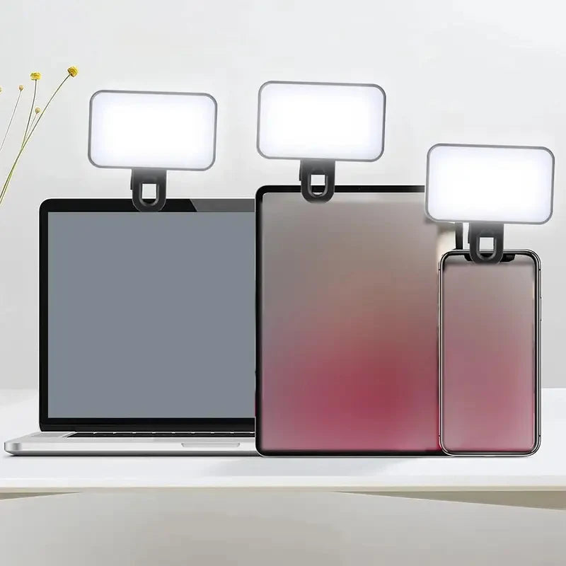 Portable LED Mini Selfie Fill Light Rechargeable Rechargeable With Cable 3 Modes Adjustable Brightness Clip On For PC Phone