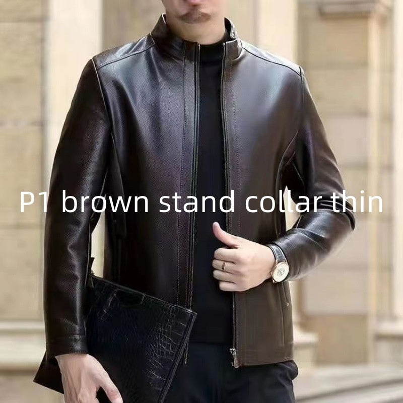 Leather Jacket For Middle-aged Men Leather Clothing With Stand Collar Men Fleece-lined by http://Lolyshop.shop