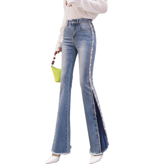 Embroidery Beaded Fashion Flared Pants High Waist Slimming Jeans Women by http://Lolyshop.shop