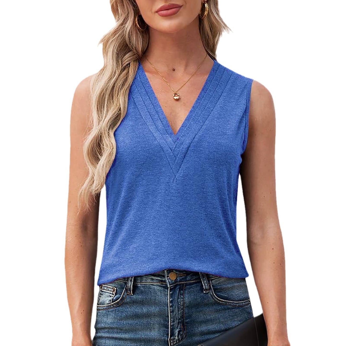 Solid Color Multi-layer Special V-neck Vest T-shirt For Women