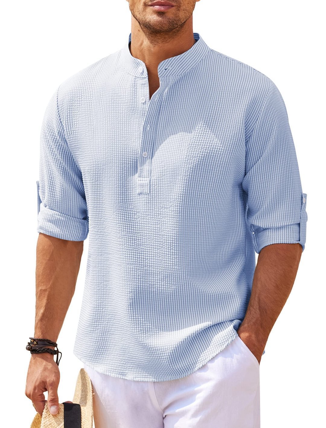 Stand Collar Button Shirt Summer Pineapple Texture Shirt Casual Top Men's Clothing by http://Lolyshop.shop