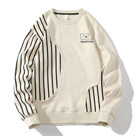 Loose Sports Long-sleeved T-shirt Patchwork Stripes Printed Men's Clothing Round-neck Sweater by http://Lolyshop.shop