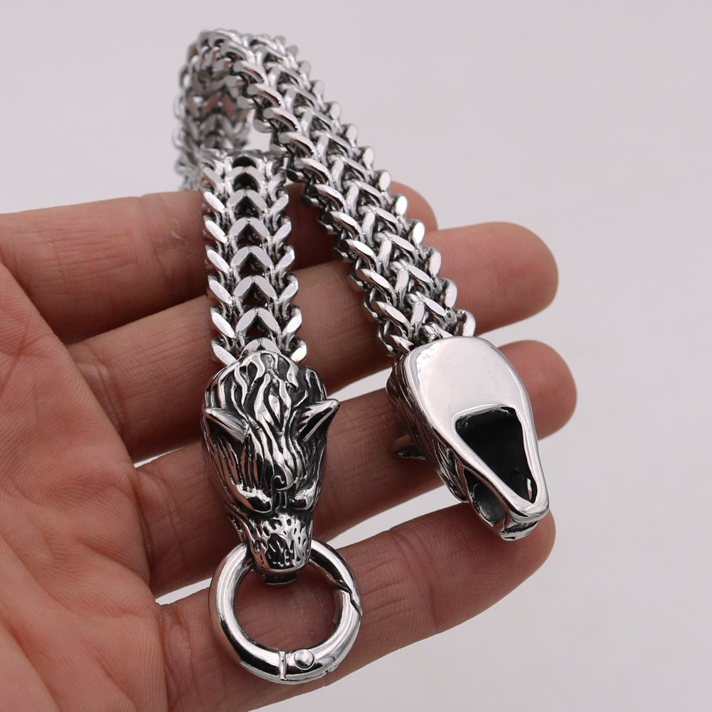 Stainless Steel Wolf Head Bracelet Titanium Steel Double Ring Bracelet For Men