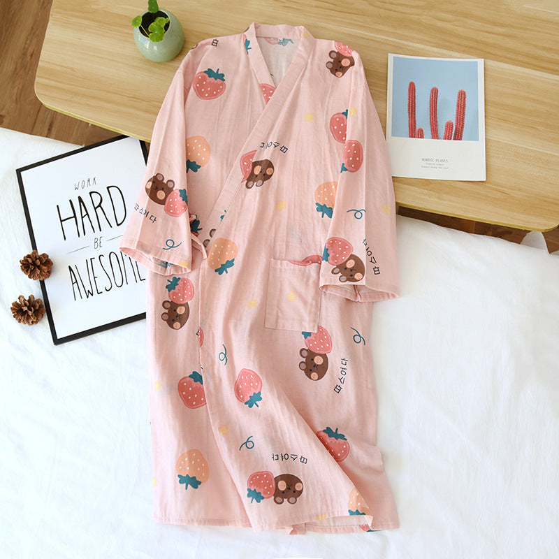 Cotton Gauze Lace-up Home Wear Cotton Moisture-wicking Clothing Kimono Robe by http://Lolyshop.shop