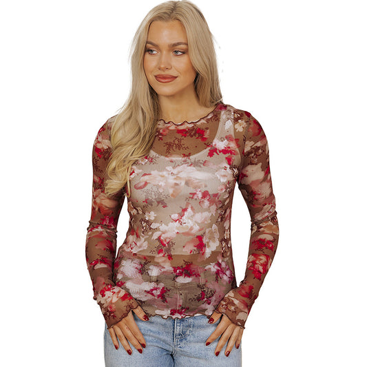 Women's Fashion Mesh Patchwork Long-sleeved Top by http://Lolyshop.shop