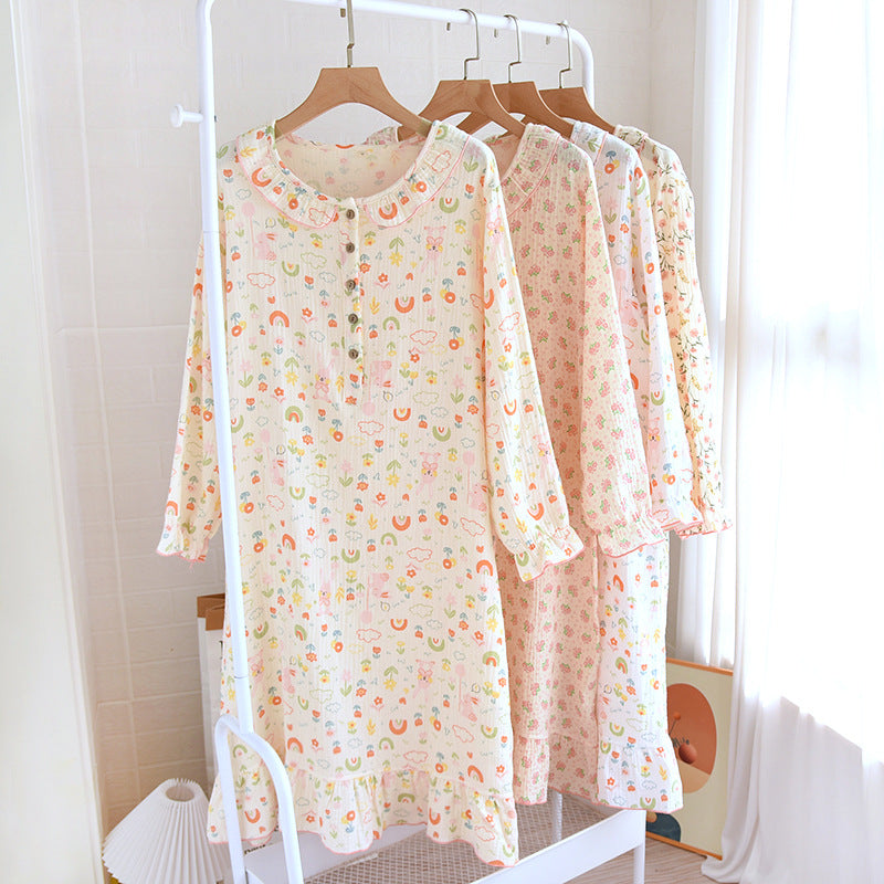 Sleeping Dress Crepe Wooden Ear Collar Long Sleeve Skirt