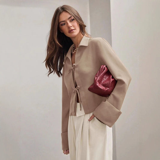 Women's Long Sleeve Bowknot Cardigan Lace-up Shirt - Http:// Lolyshop.shop