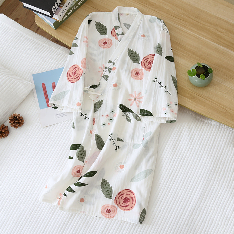 Cotton Gauze Lace-up Home Wear Cotton Moisture-wicking Clothing Kimono Robe by http://Lolyshop.shop