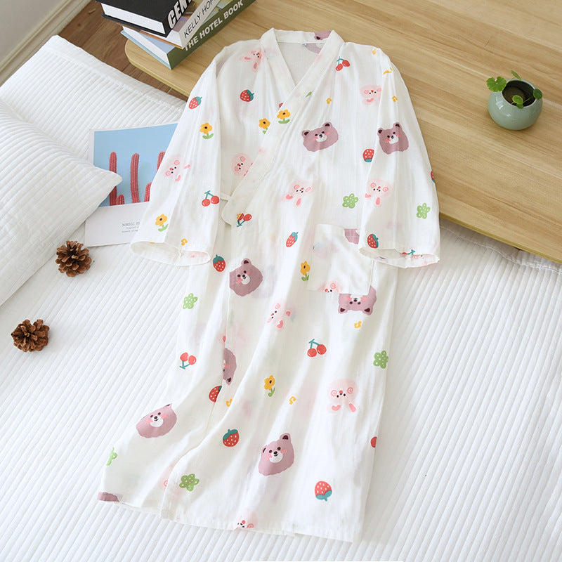 Cotton Gauze Lace-up Home Wear Cotton Moisture-wicking Clothing Kimono Robe by http://Lolyshop.shop
