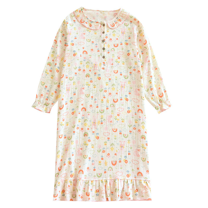 Sleeping Dress Crepe Wooden Ear Collar Long Sleeve Skirt