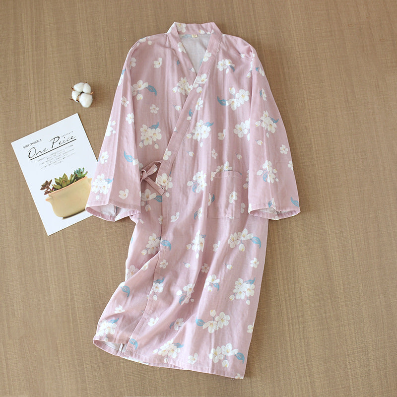 Cotton Gauze Lace-up Home Wear Cotton Moisture-wicking Clothing Kimono Robe by http://Lolyshop.shop